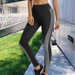 Women's Casual Slim Iridescent Reflective Material Printed Fitness Leggings Slim Stretch Elastic Glow in Dark Pants Trousers